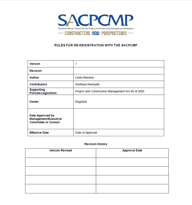 CALL FOR COMMENTS: RULES FOR RE-REGISTRATION - SACPCMP