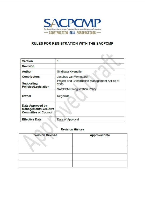 CALL FOR COMMENTS: RULES FOR REGISTRATION - SACPCMP